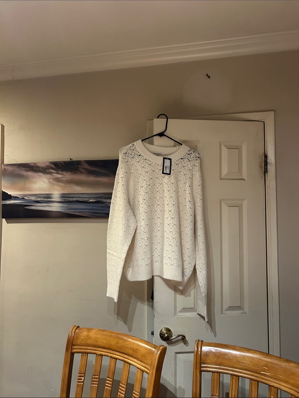 Universal Thread Cream Openwork Crewneck Sweater